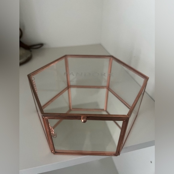 PANDORA Glass Jewelry Storage Box Octagon Copper Collectible Piece 2017 EUC - Picture 3 of 17